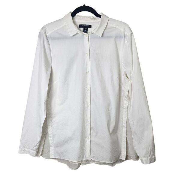 Lafayette 148‎ Sz 14 White Button Up Shirt Cotton Silk Stretch Long Sleeve Sheer - Picture 1 of 6